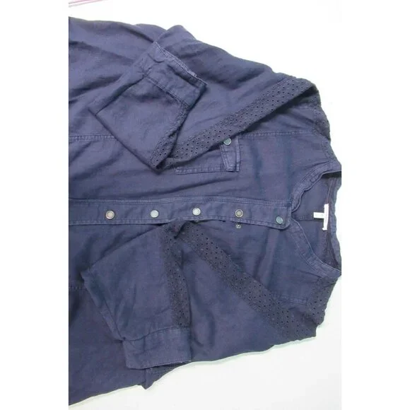 Maurices Top 3X Navy Blue Long Sleeve Shirt Jacket Women's Snap Closure - Picture 5 of 7